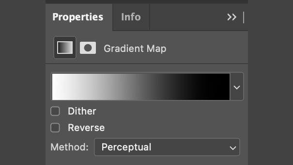 واجهة تحرير Adobe Photoshop، تعرض إعدادات Gradient Map