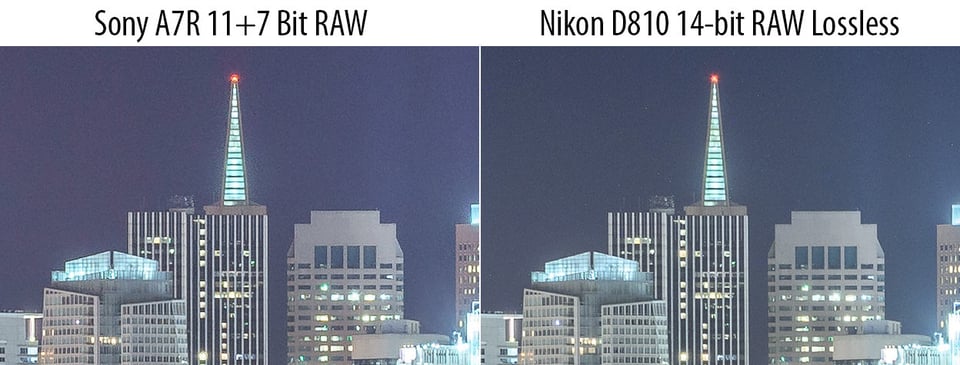 مقارنة بين ملفات RAW 11+7 بت من Sony A7R وملفات RAW 14 بت من Nikon D810