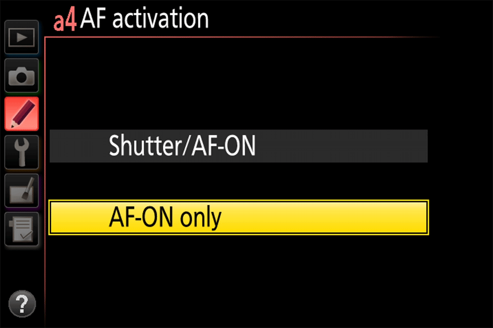 قائمة Nikon لتفعيل التركيز التلقائي AF Activation