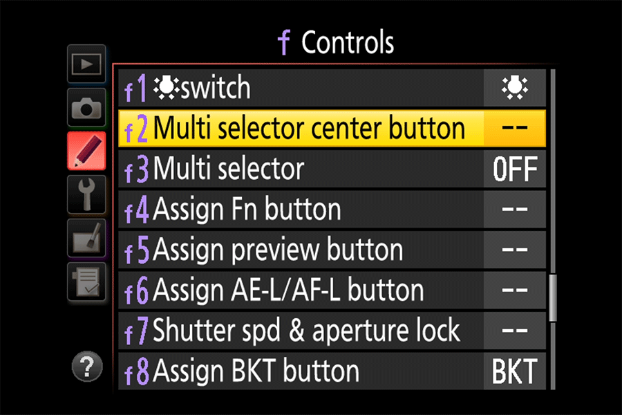 عناصر تحكم قائمة Nikon - Multi-Selector
