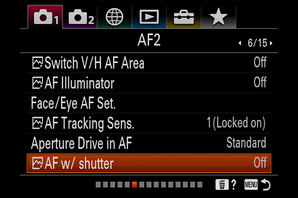 إعداد AF w/ shutter في كاميرات Sony