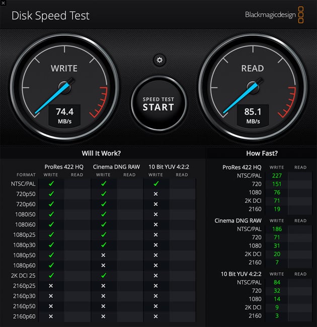 اختبار سرعة القرص BlackMagicDesign
