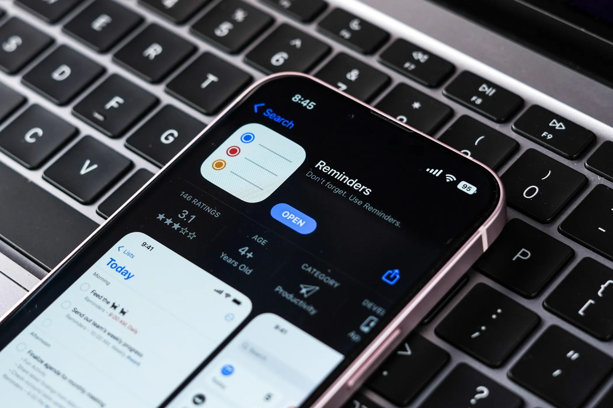 Apple Reminders open on an iPhone