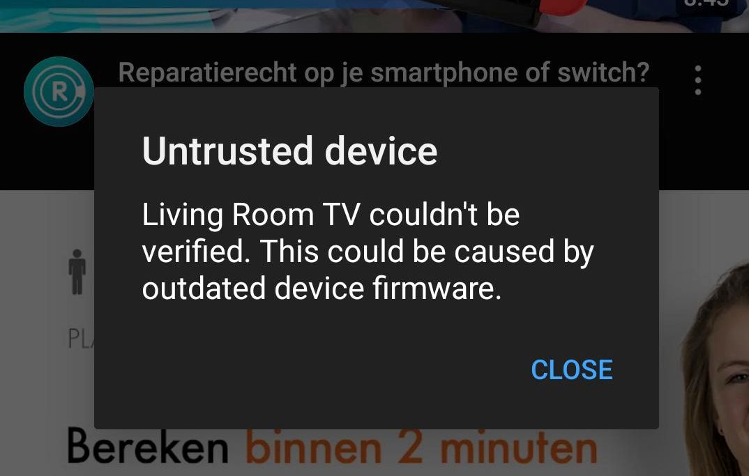 The Chromecast error screen.