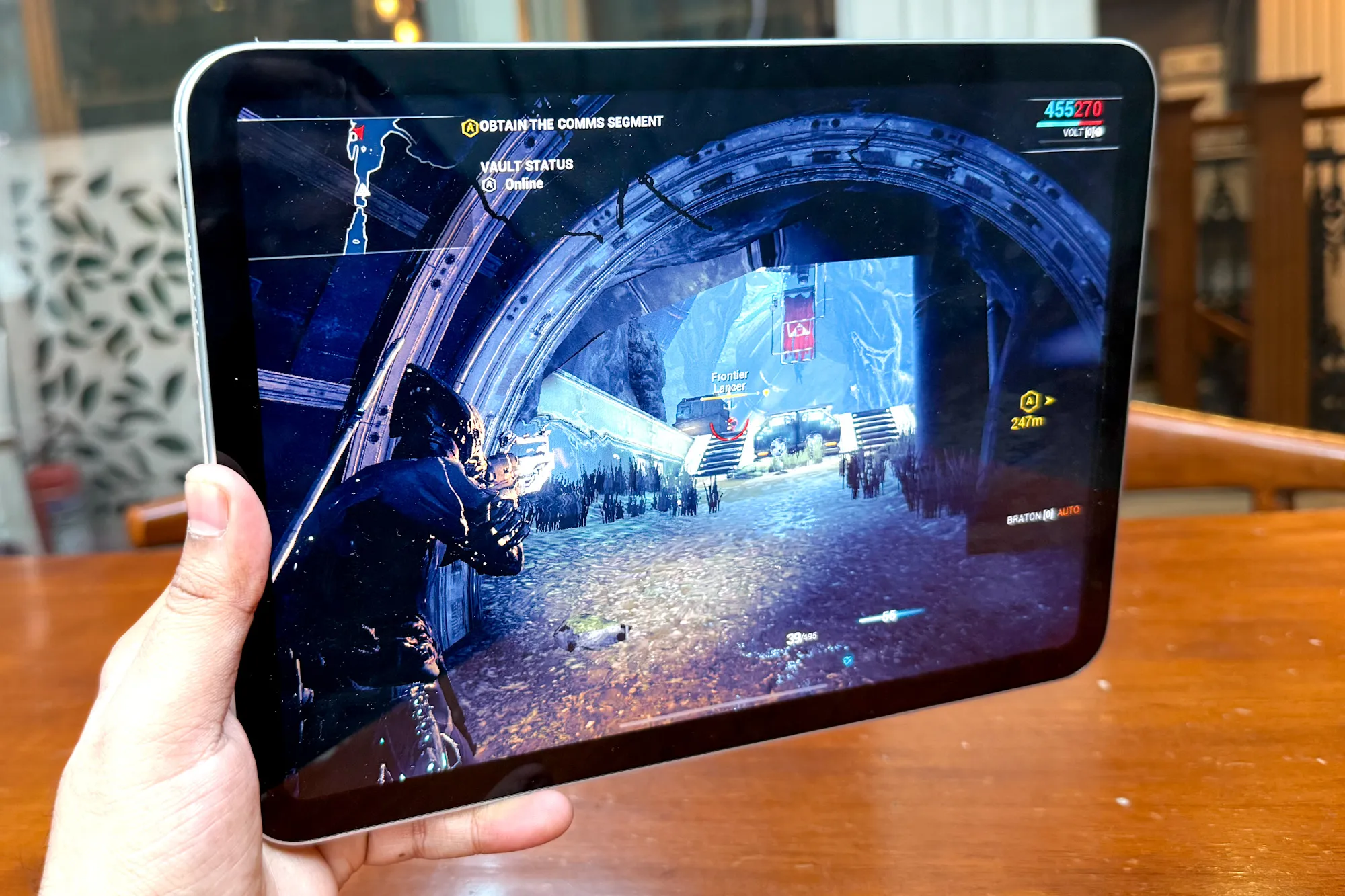 Playing Warframe on the 11th Gen iPad.