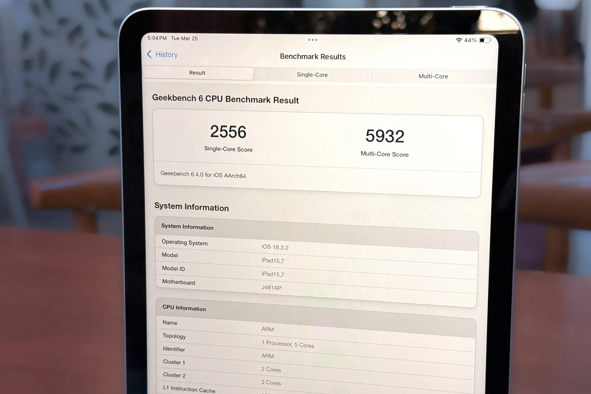 Geekbench score on the 11th Gen iPad.