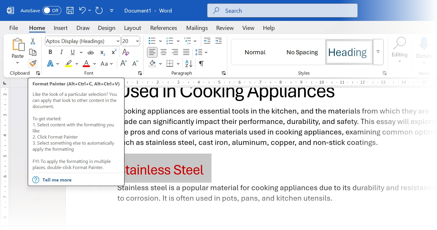 Microsoft Word Format Painter