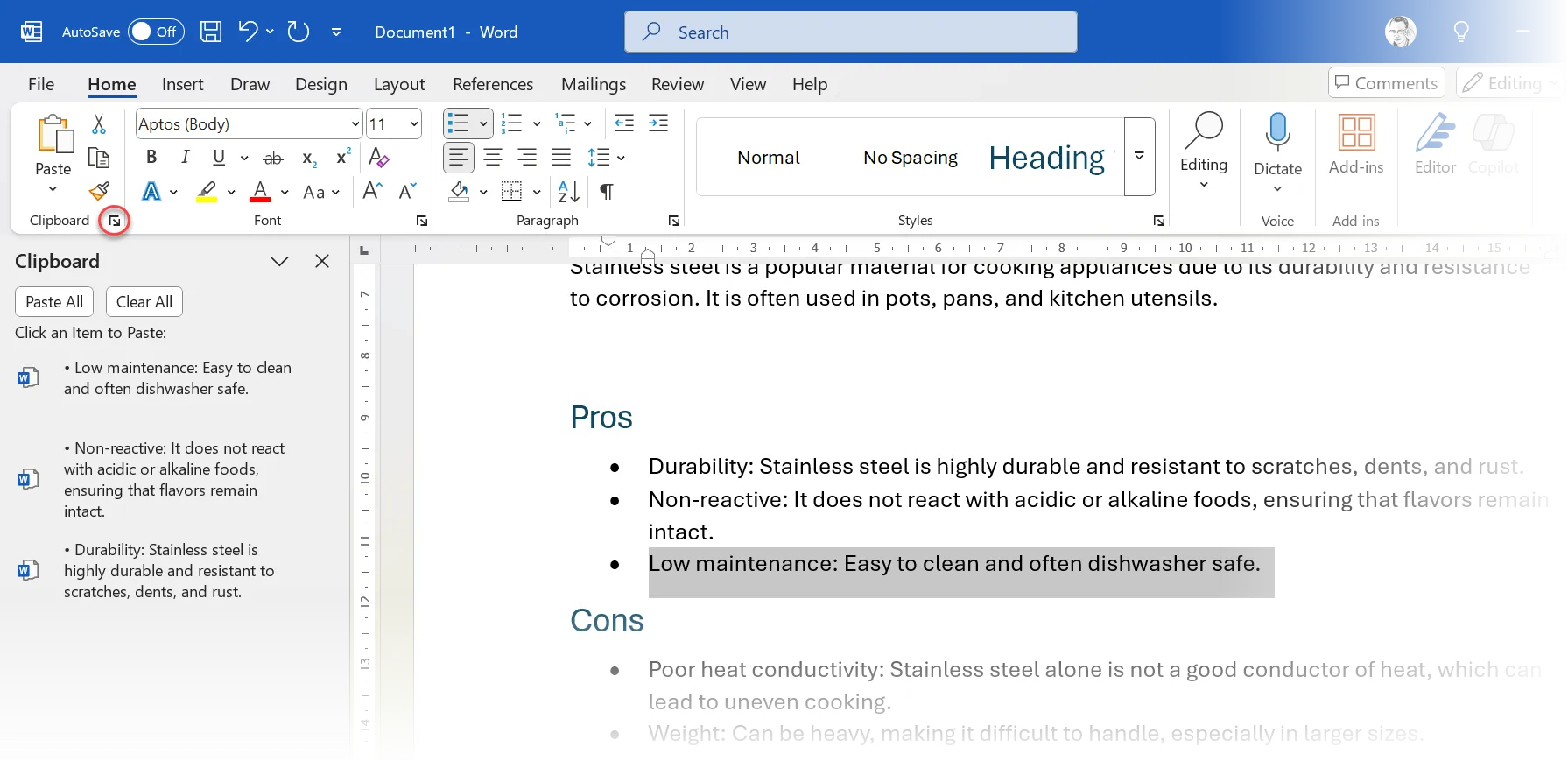 Microsoft Word Office Clipboard
