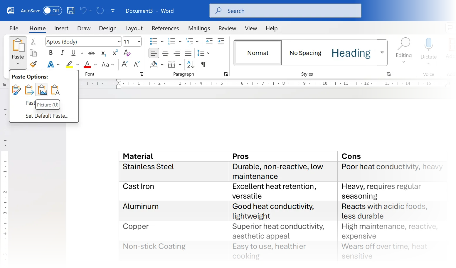 Paste text as picture in Microsoft Word