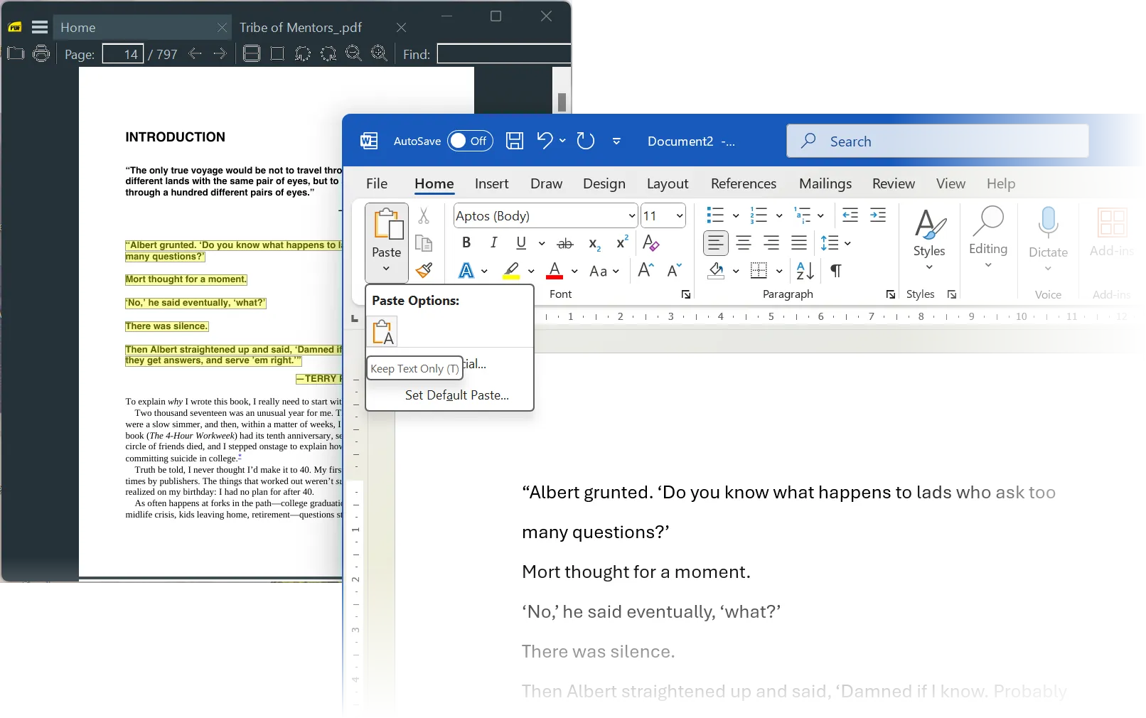 Strip formatting and paste as text in Microsoft Word