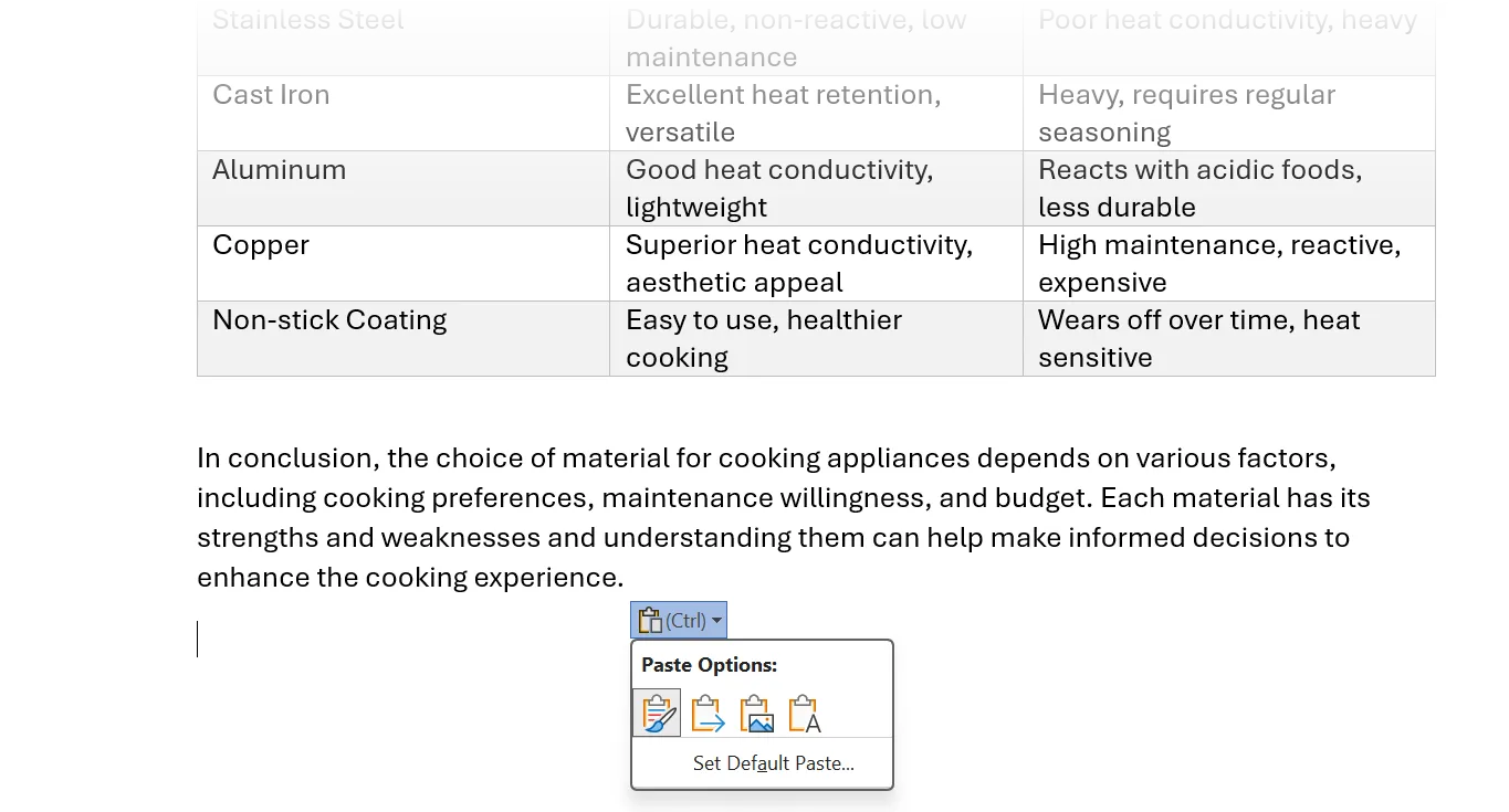 A tiny clipboard icon with paste options on a Microsoft Word document