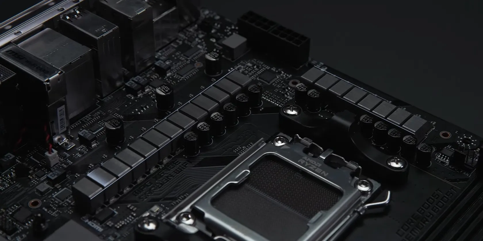 VRMs (Voltage Regulator Modules) on an MSI motherboard. 