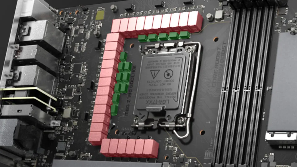 MSI MEG Z790 with VRMs highlighted in red