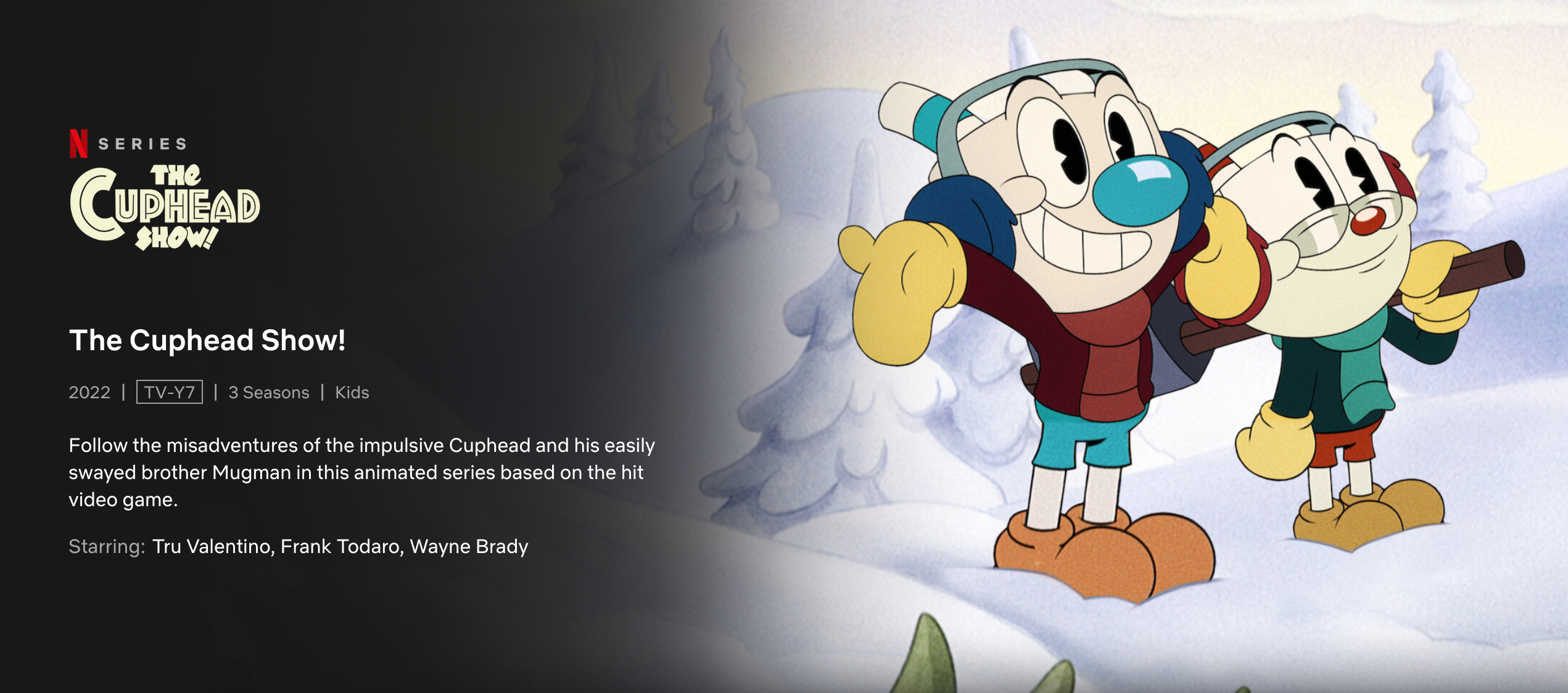 Netflix's show description page for The Cuphead Show