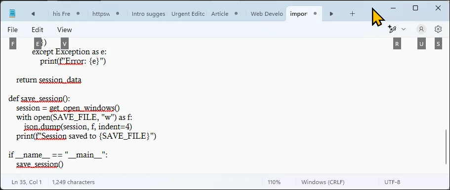 Notepad on Windows 11 with multiple tabs open