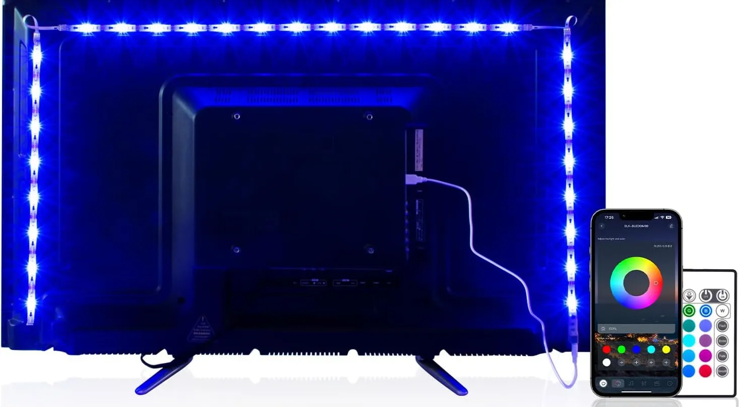 Bias LED light strip attached to back of TV.