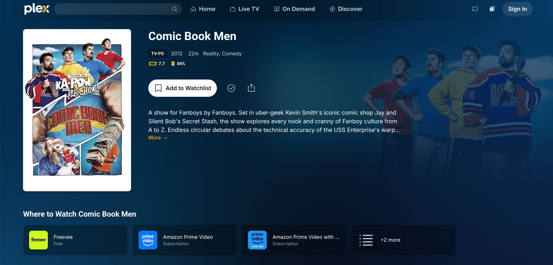 Comic Book Men listed on Plex
