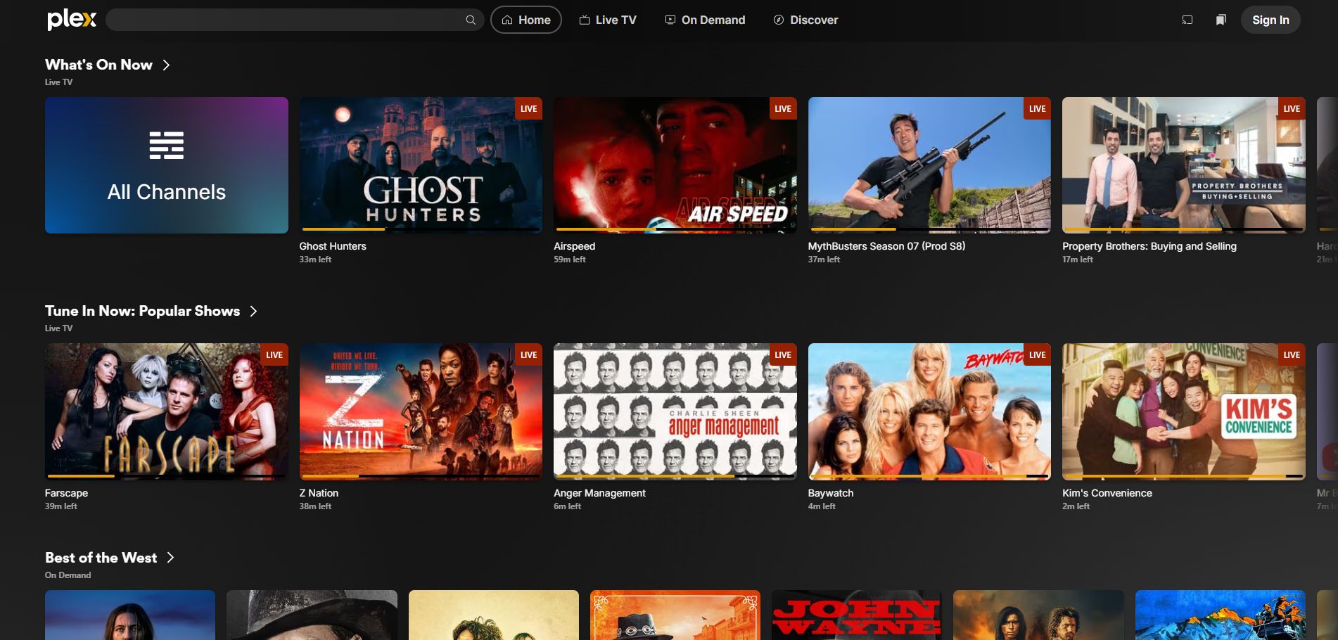 The homepage of Plex