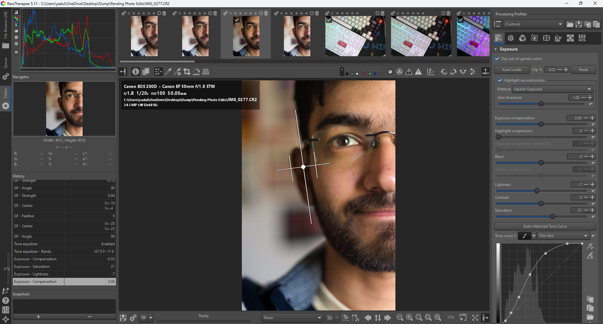 Screenshot showing different RawTherapee modules