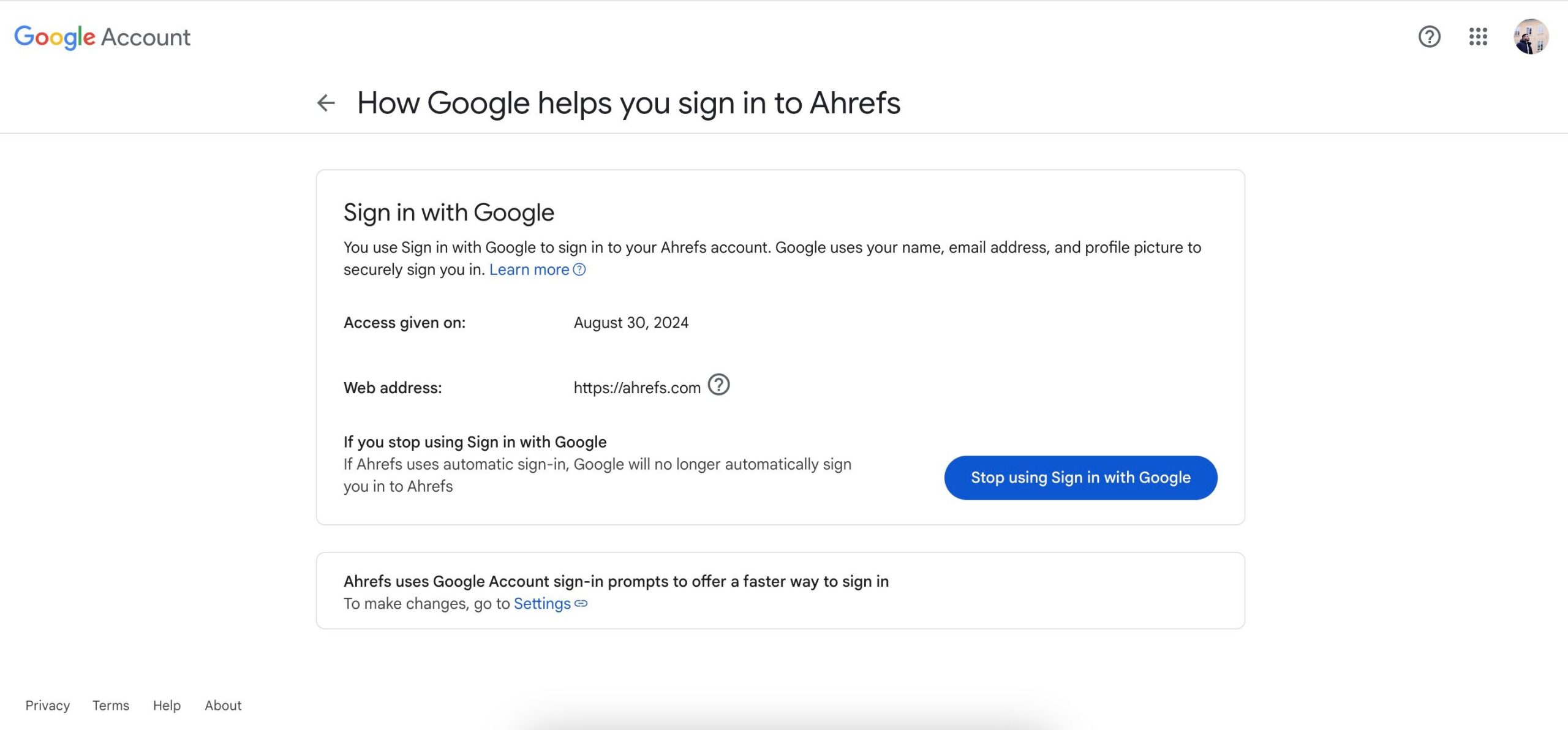 Revoke Google Sign-In Access Via the Website