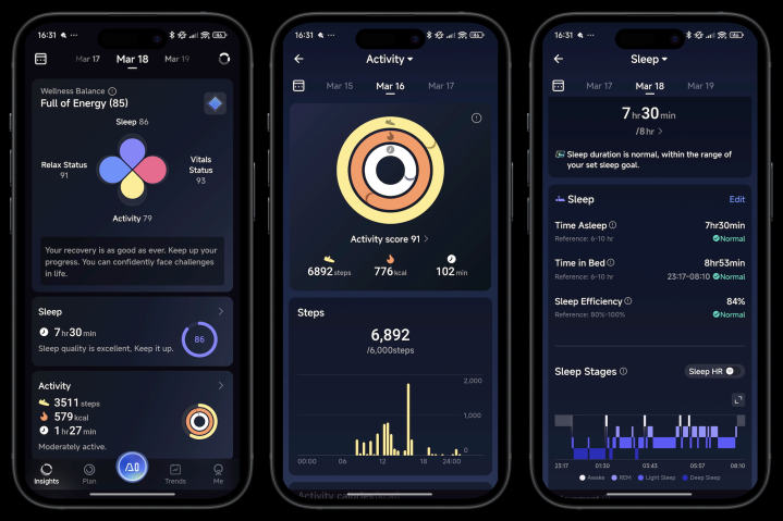 Screenshots taken from the RingConn Gen 2 Air's app.