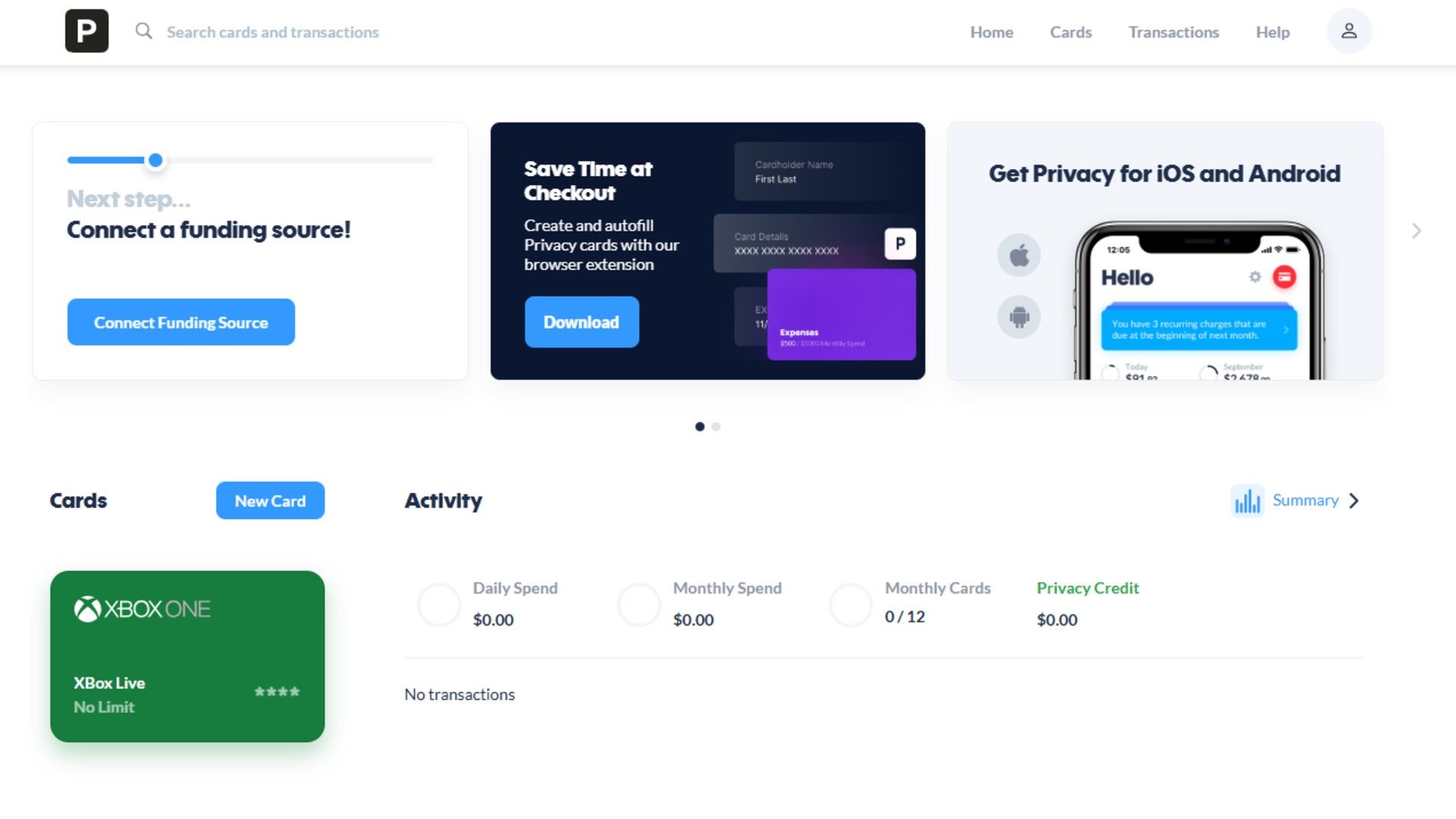 Setting up a disposable card on Privacy.com