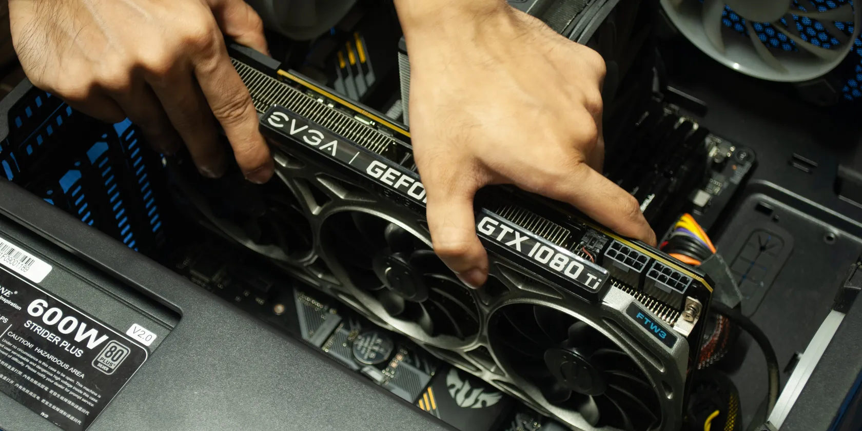 slotting in graphics card into pcie slot