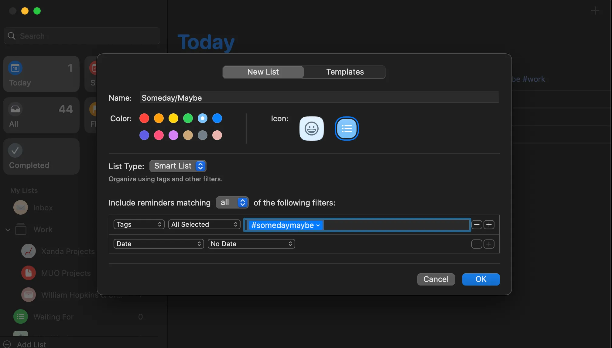 The Smart List feature in Reminders on a Mac