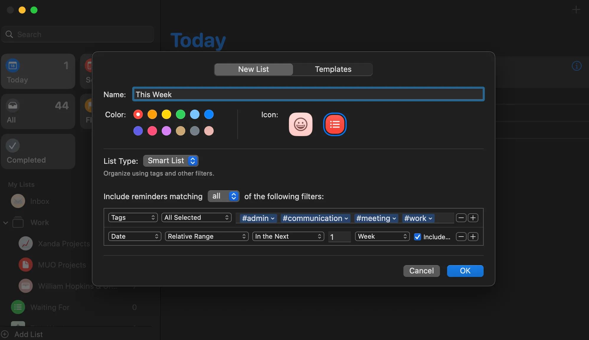 The Smart List feature in Reminders on a Mac
