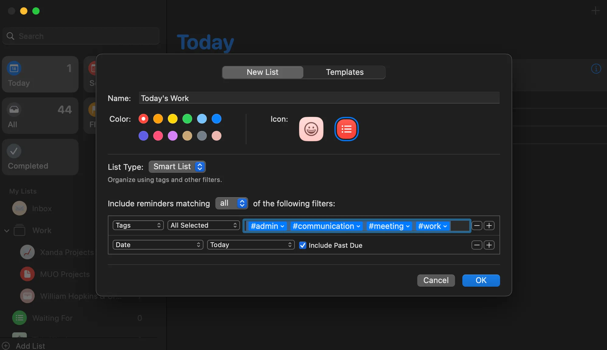 The Smart List feature in Reminders on a Mac