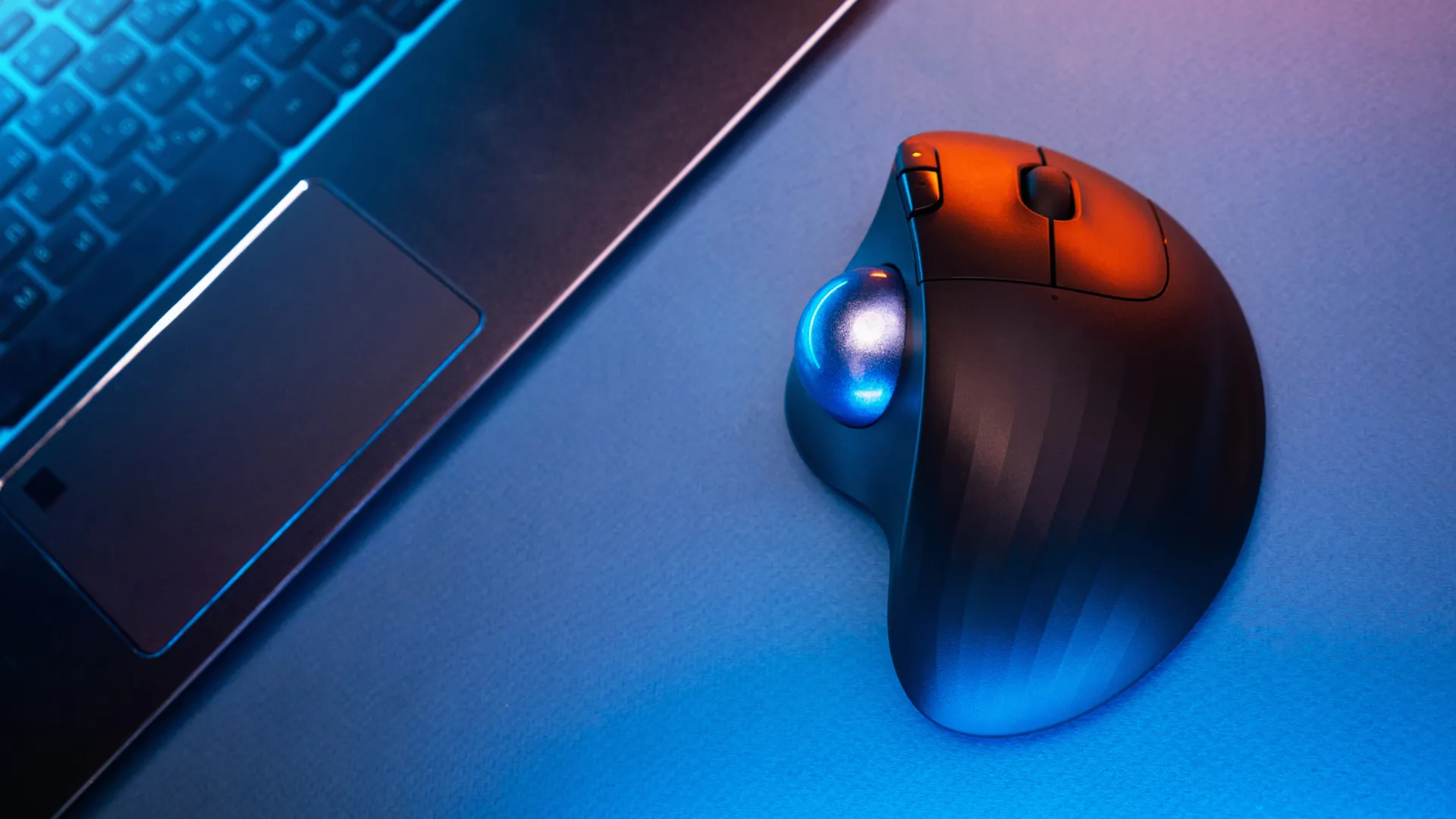 top down view of a trackball mouse.