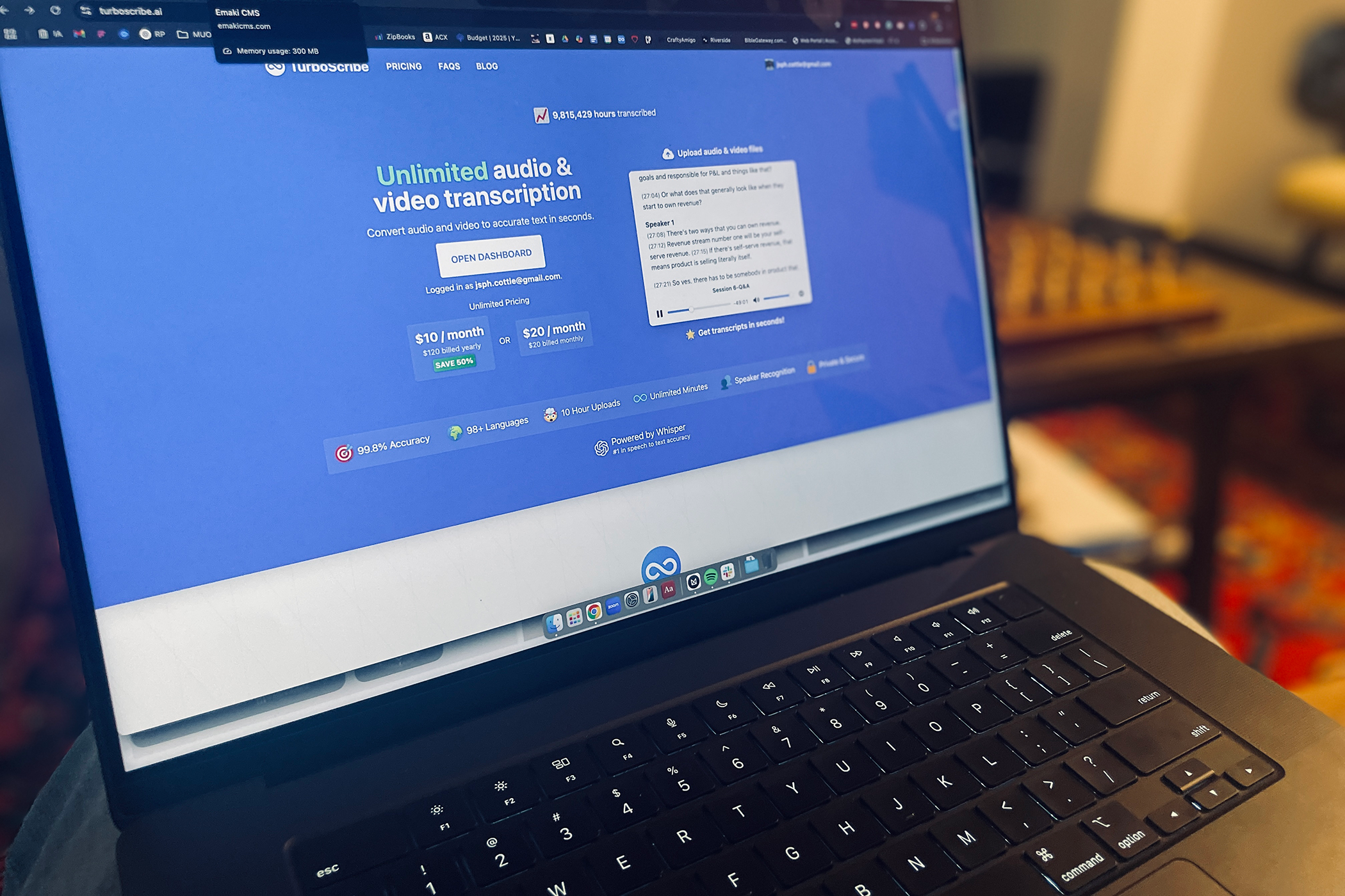 Turboscribe Landing Page on a laptop 
