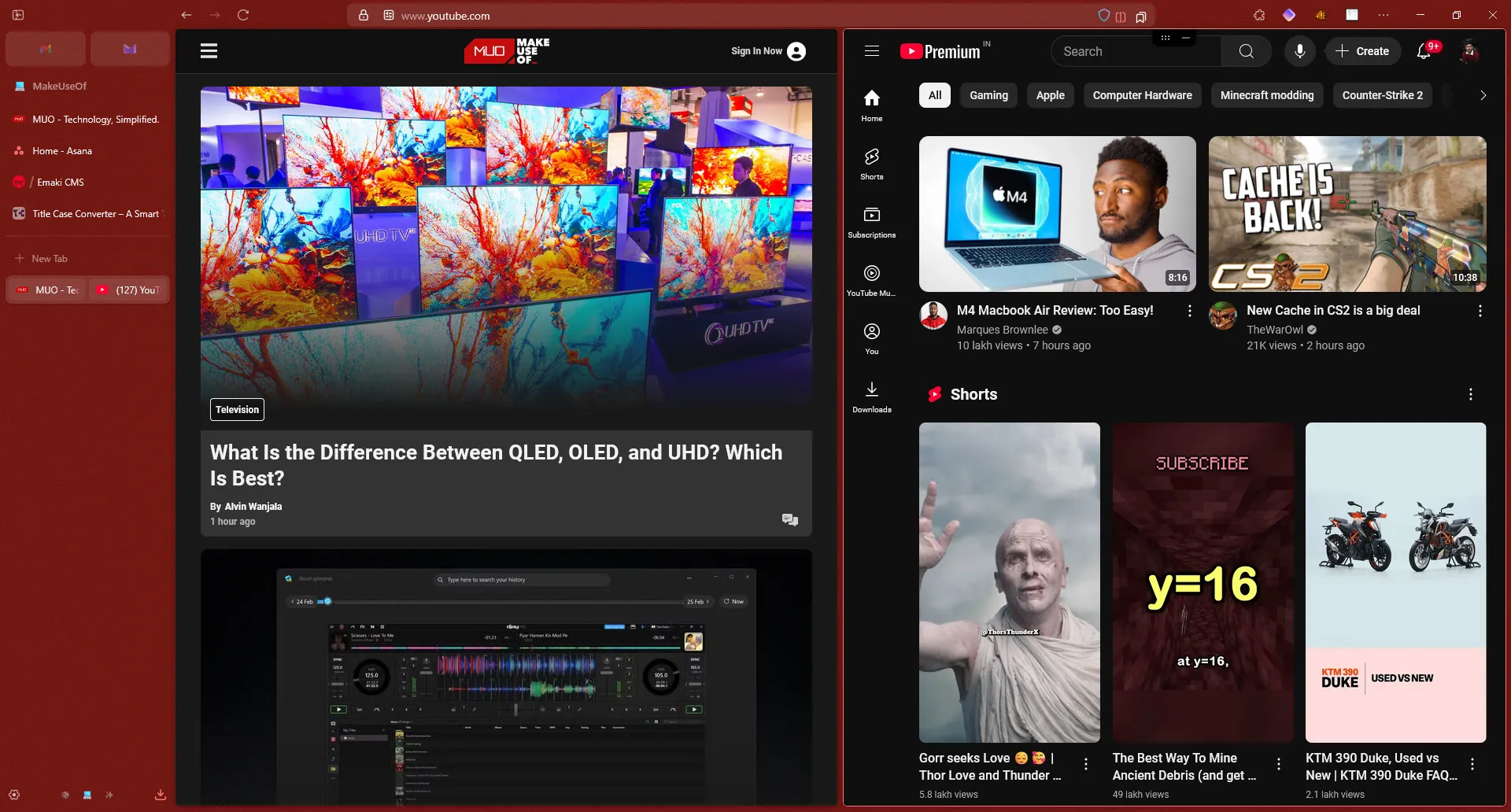 Split screen browser tabs open in Zen browser