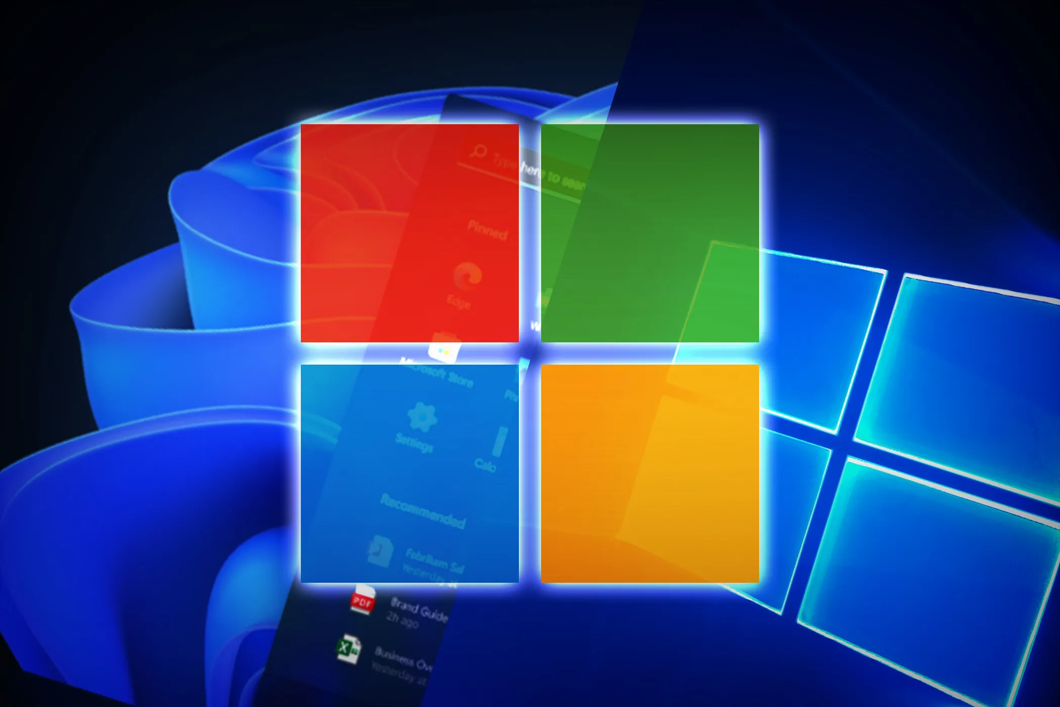 A blend of Windows 10 and 11 logos, showcasing the evolution of the Microsoft operating system