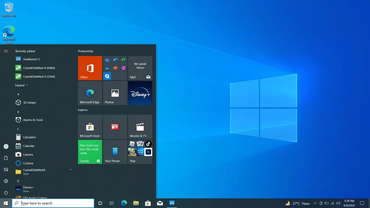 windows 10 interface