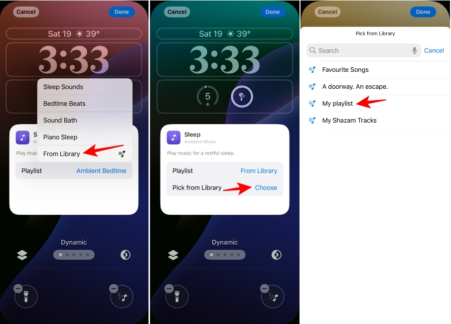 إضافة قائمة تشغيل Apple Music إلى عنصر التحكم في شاشة القفل على iPhone