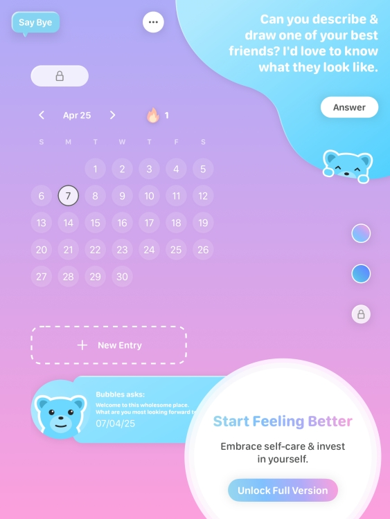 Bubbles' Journal app on iPad
