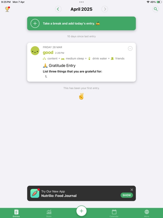 Daylio journaling app on iPad