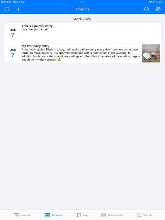 تطبيق Diarium على جهاز iPad