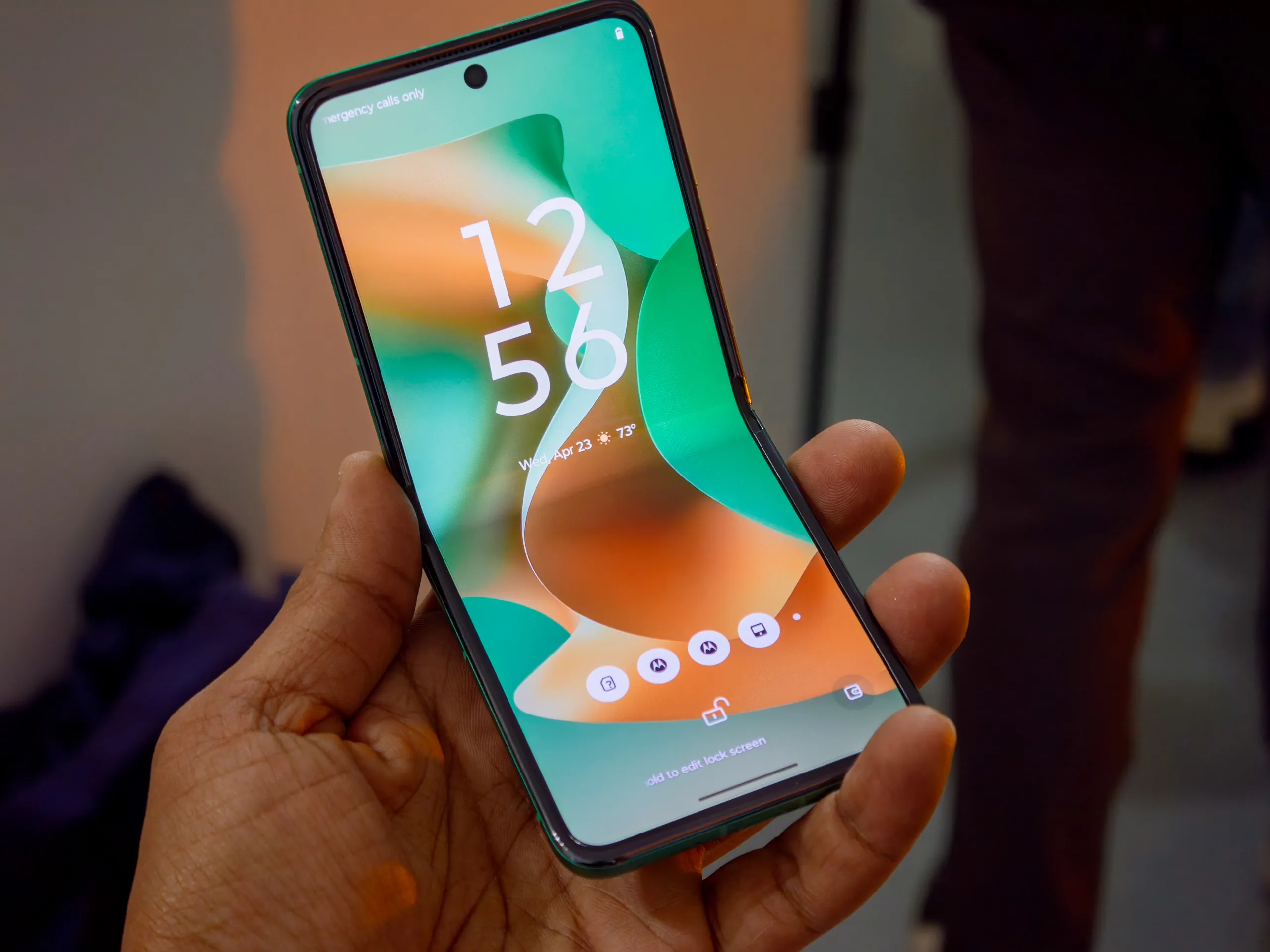 Main display on the Moto Razr 2025 in Pantone Spring Bud green