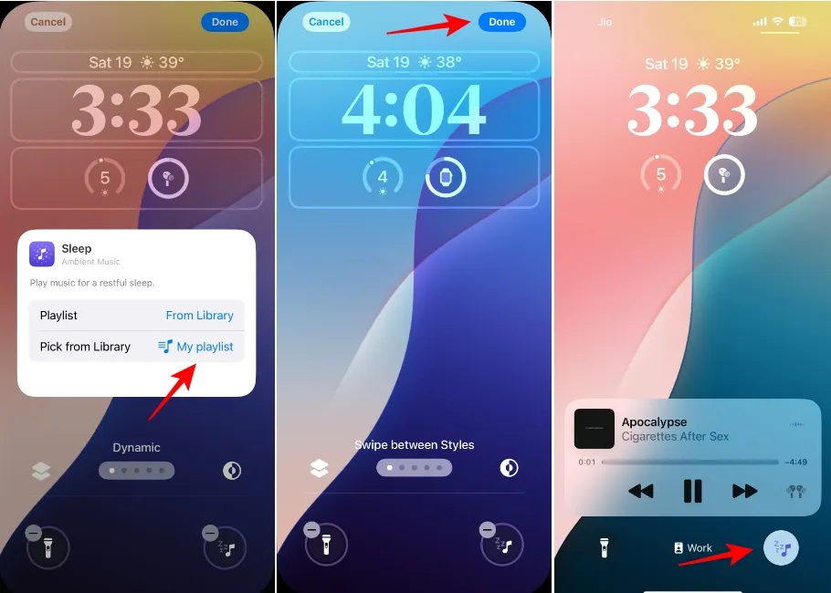 تشغيل قائمة تشغيل Apple Music من عنصر التحكم في شاشة القفل