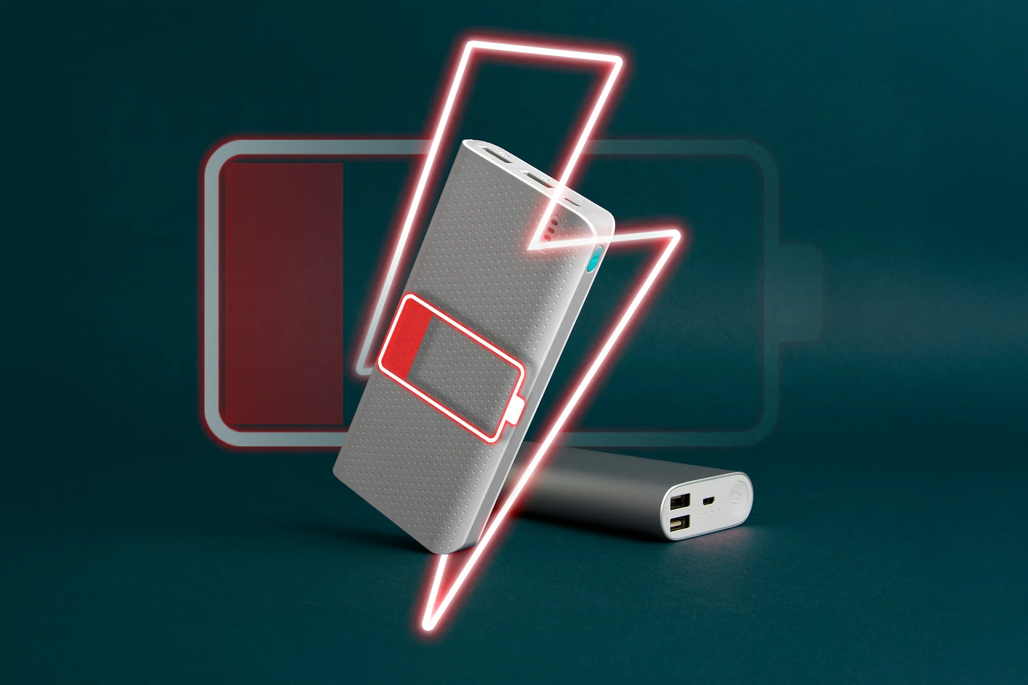 شاحن متنقل مع أيقونة بطارية منخفضة.