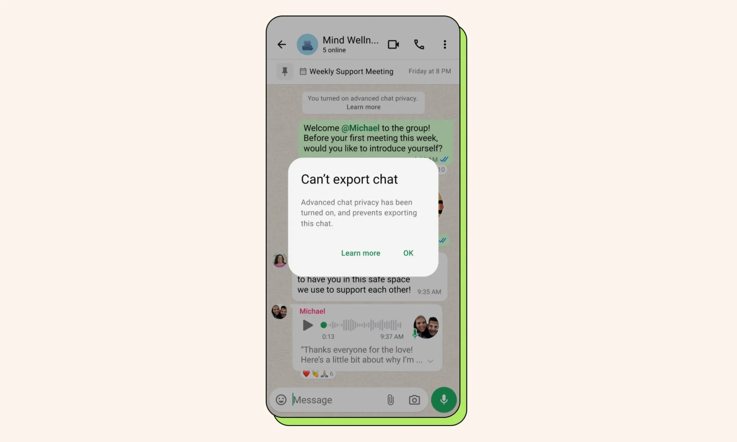 Advanced Chat Privacy enabled in WhatsApp.