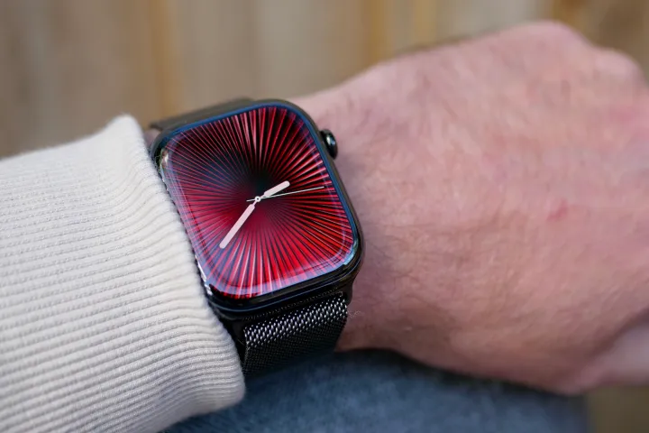 A person wearing the Apple Watch Series 10.