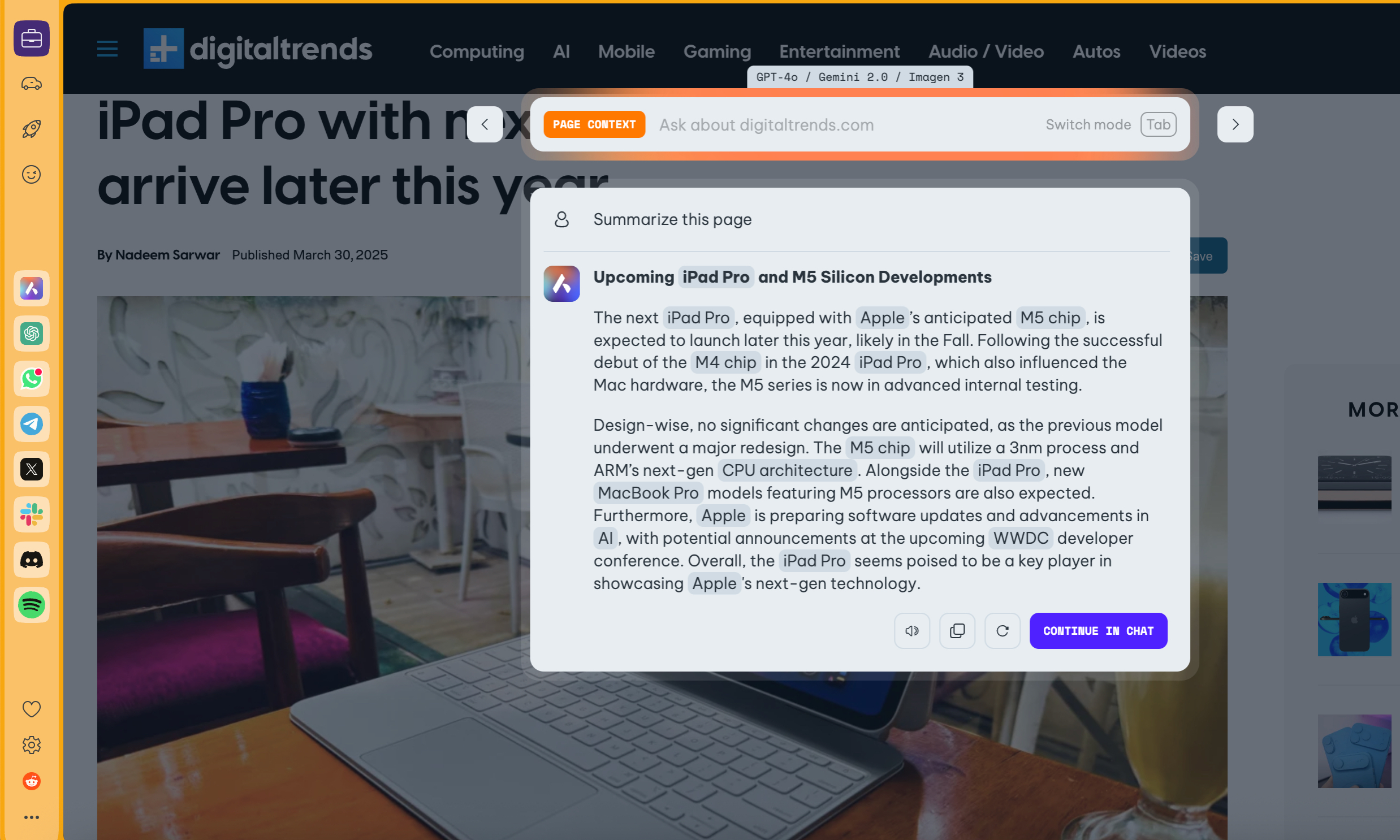 Aria summary in Opera browser.