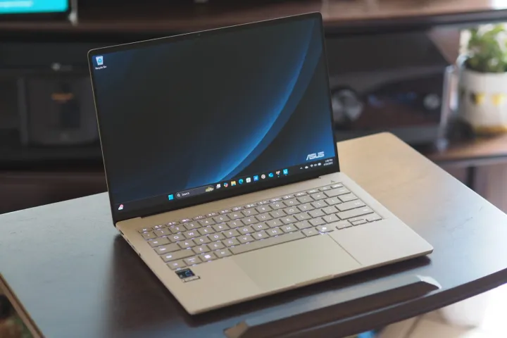 Asus Zenbook A14 front angled view showing display and keyboard.