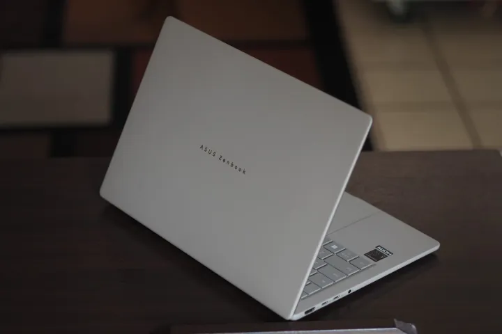 Asus Zenbook A14 rear view showing lid and logo.