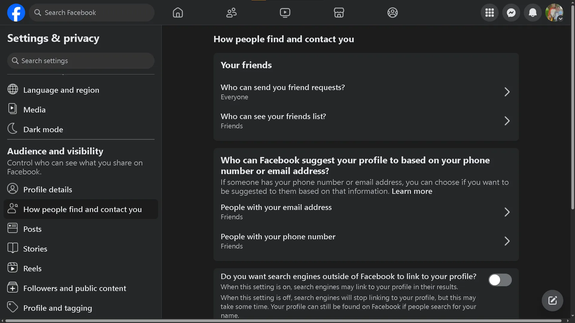 تغيير إعدادات كيفية عثور الأشخاص عليّ والاتصال بي على Facebook في الإعدادات والخصوصية