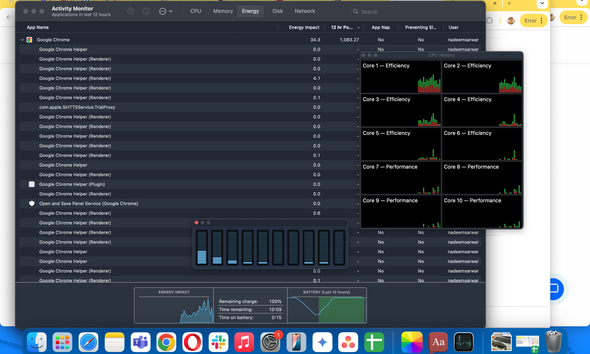 نشاط النواة على جهاز MacBook Air.