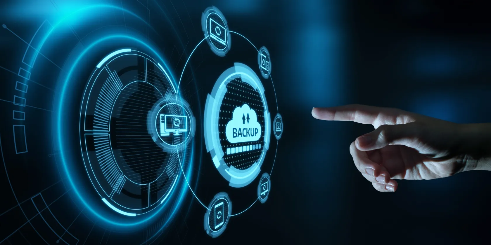 finger pointing at data backup iconography